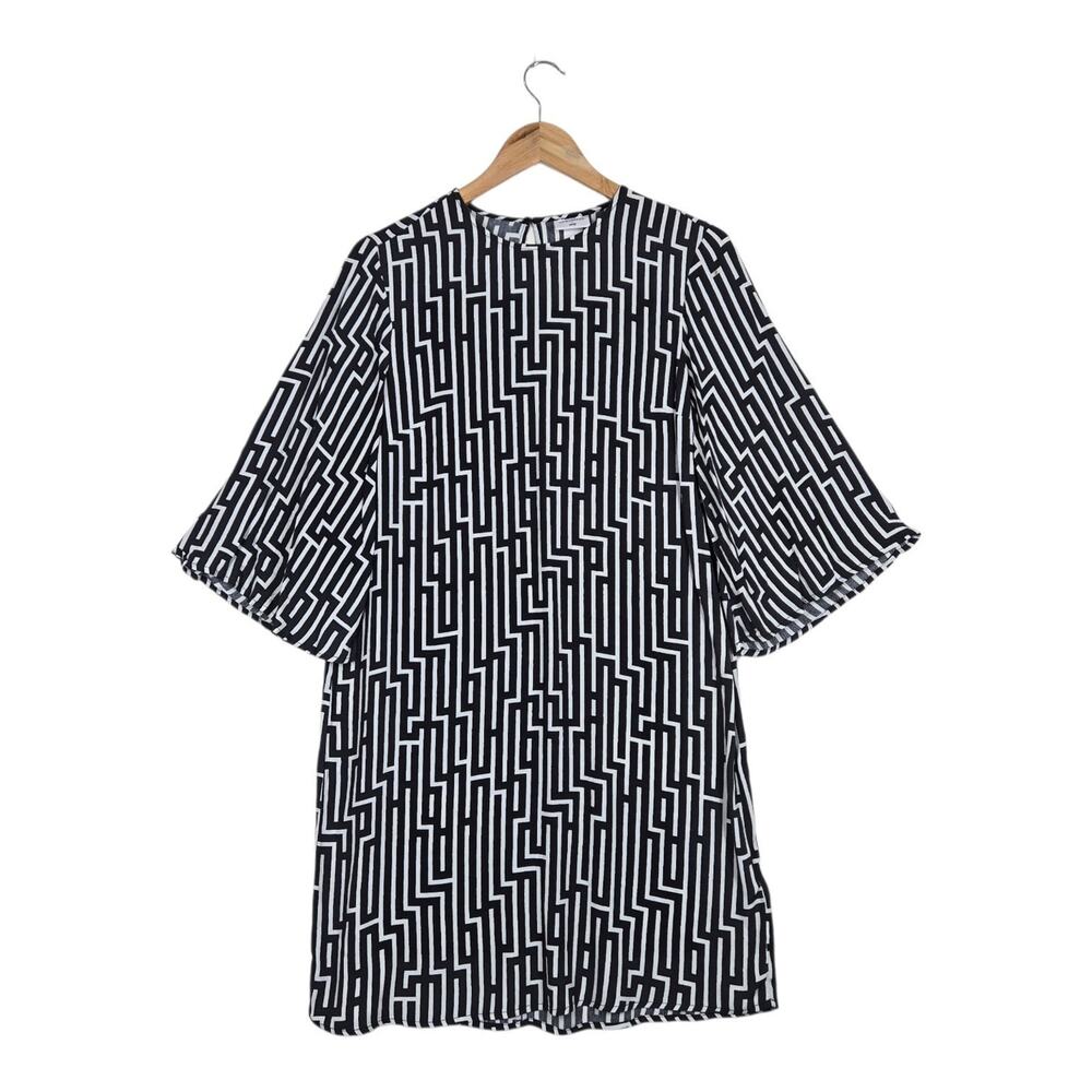 NWT GP & J Baker x H&M Tunic Dress Sz Black Ivory Geometric Maze Print
